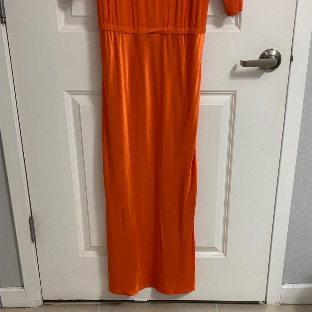 Michael Stars Nadia Mixed Fabric Satin Dress in Heatwave Orange Size Small - Picture 4 of 7